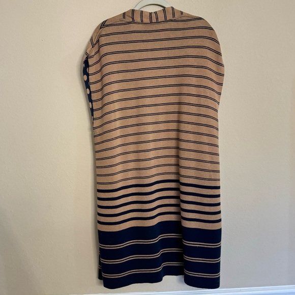 CHICOS Reversible Cardigan Size 3 XL 16 Polka Dot Striped Tan Navy - Picture 4 of 16